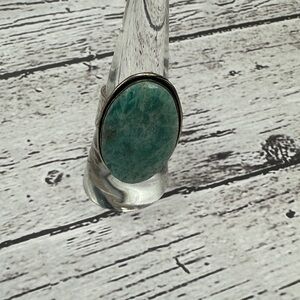 Oval Blue- Green Gemstone Silver Ring